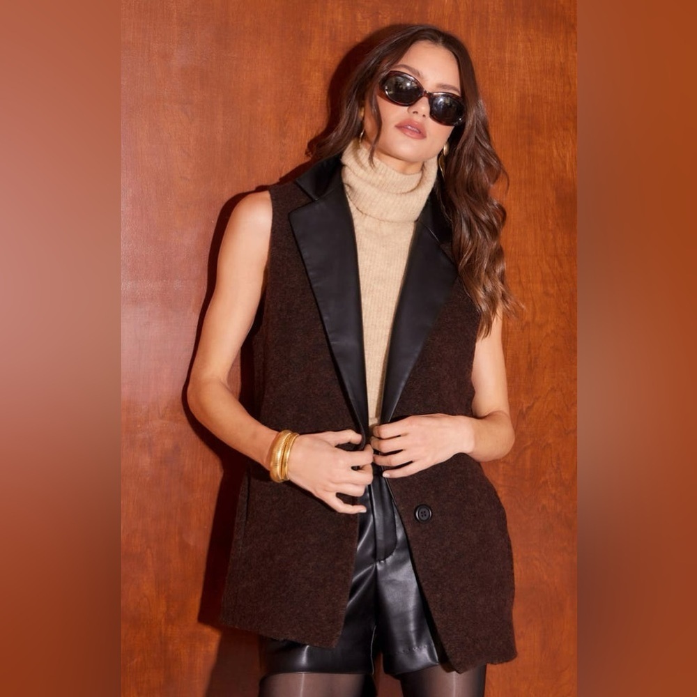 FifteenTwenty Brooklyn Wool Blend Vest Brown and Black Sleeveless sz XS
